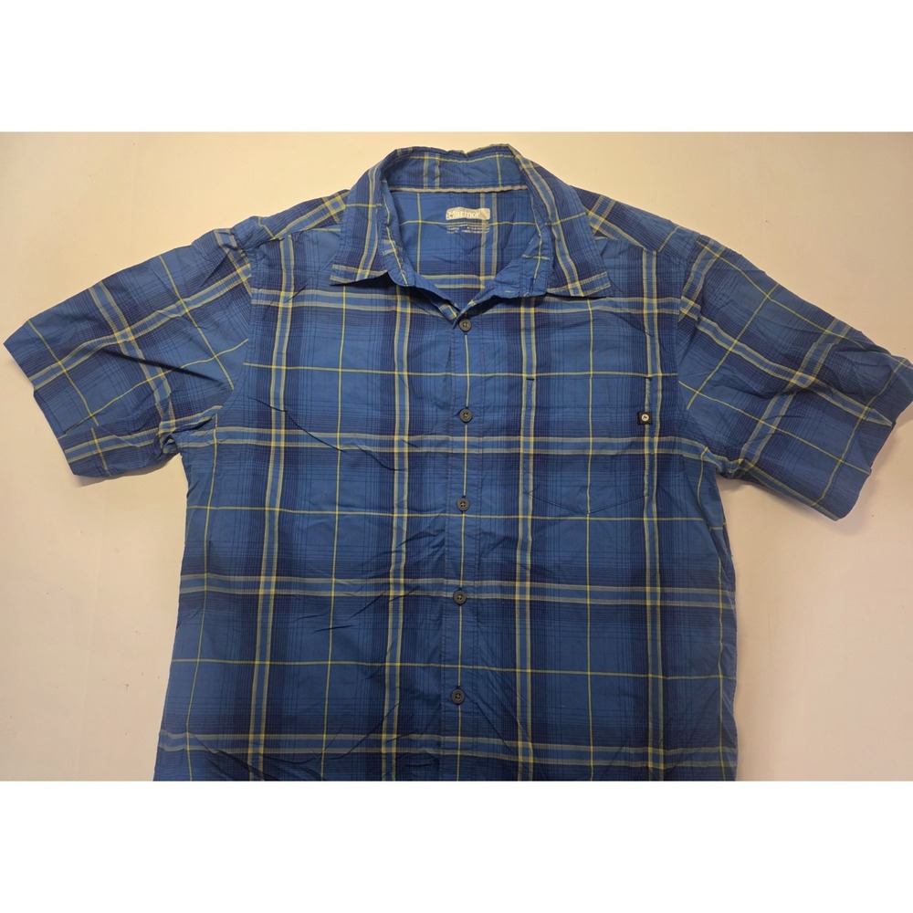 Marmot Mens Size S Blue Plaid Short Sleeve Button Shirt
